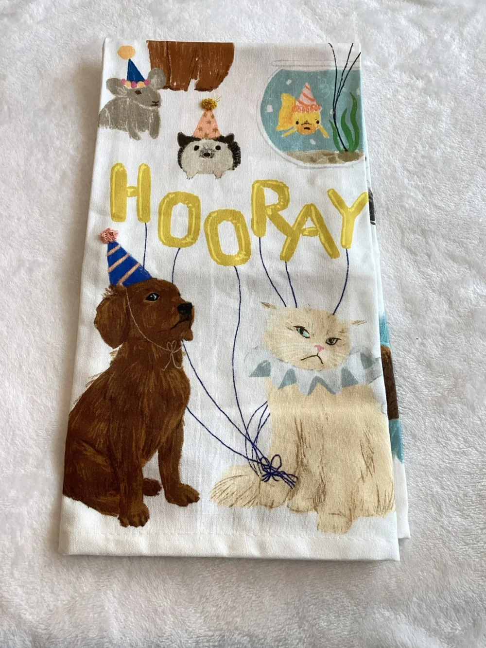 🐾Anthropologie Dish Towel Cotton New Animals Dogs Cats Pets Hip Hip Hooray